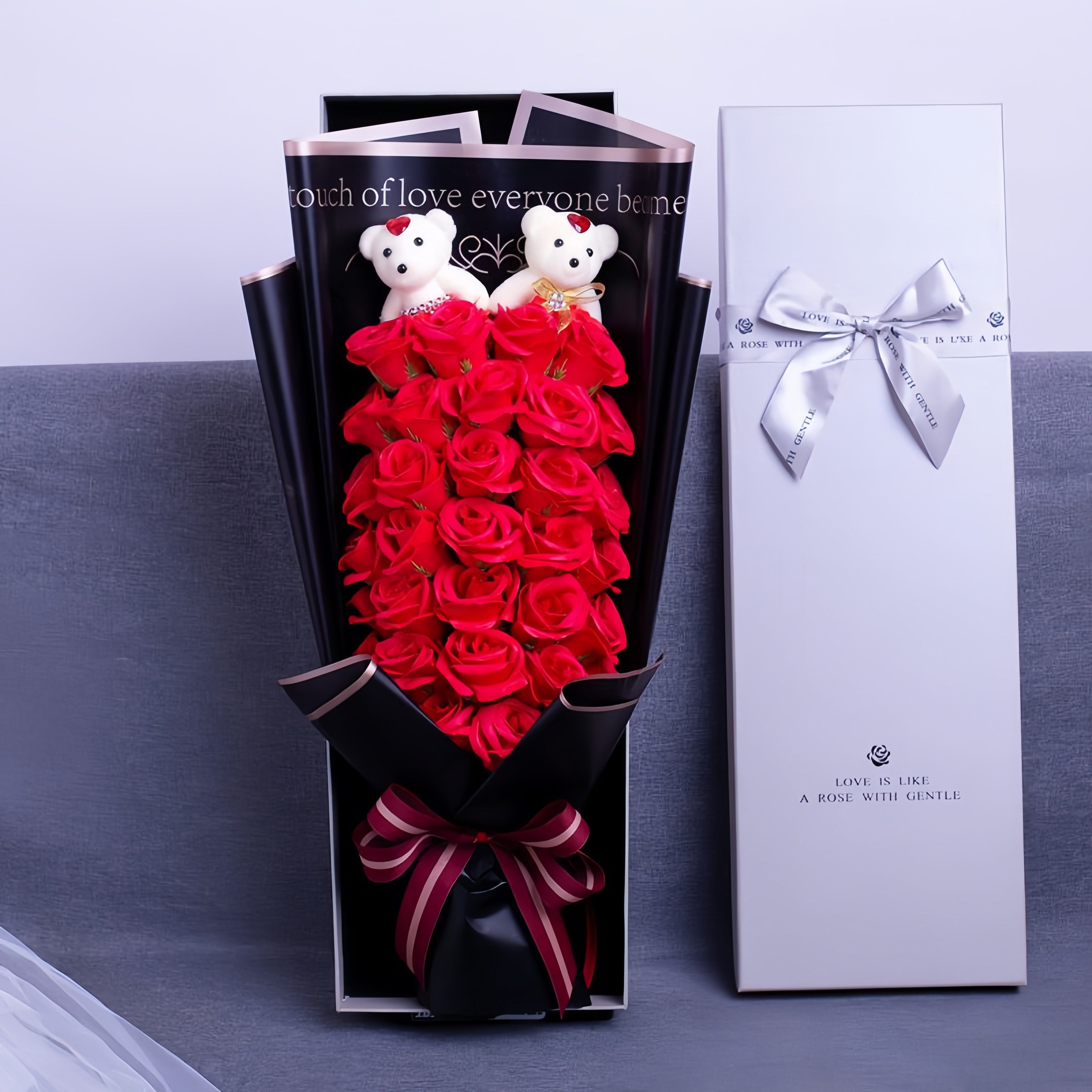 Eternal Rose & Double Bear Grand Bouquet – A Sincere Gift for Love, Family & Friends