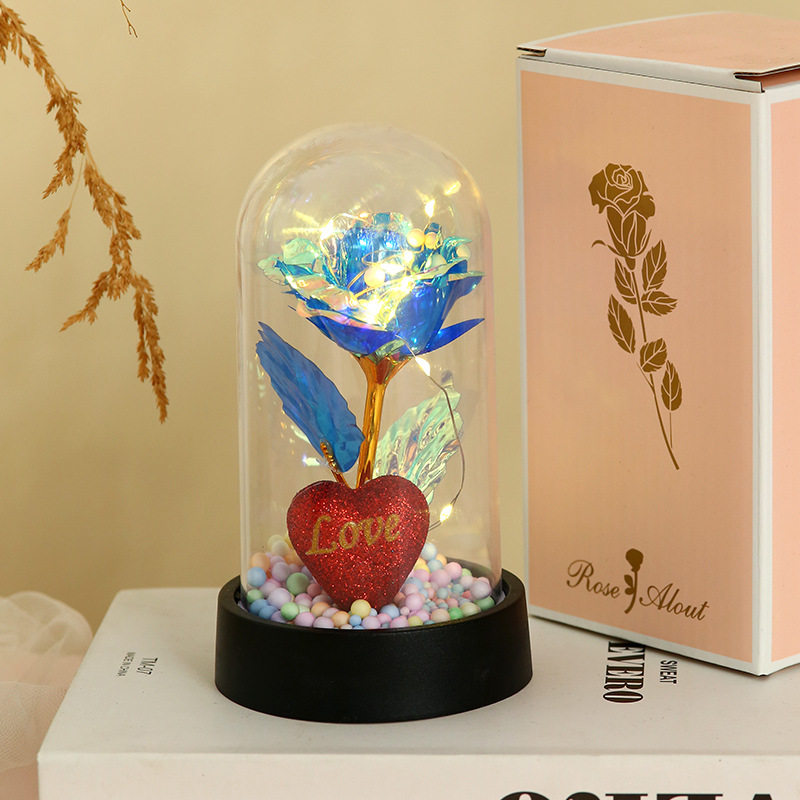 Enchanted Galaxy Rose in Glass Dome with LED Lights & "Love" Heart