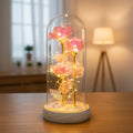 Handcrafted Forever Rose Lamp with Natural Wood Base & Glass Cloche