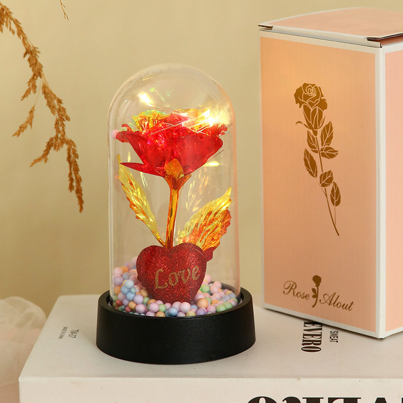 Enchanted Galaxy Rose in Glass Dome with LED Lights & "Love" Heart