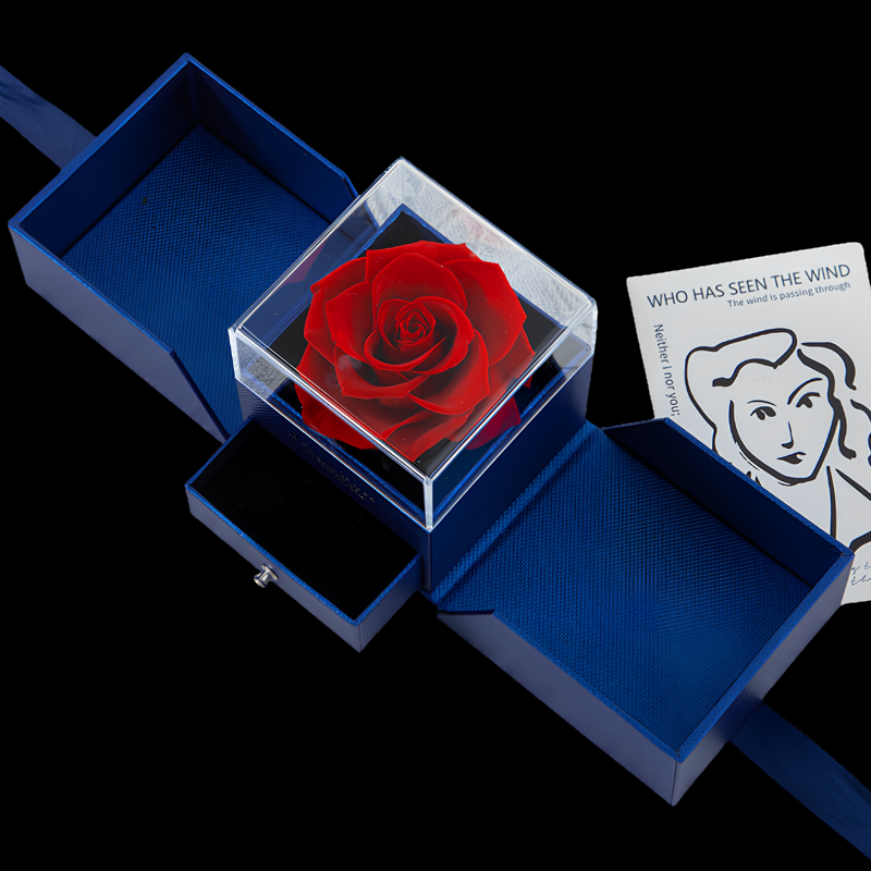 Eternal Preserved Rose Jewelry Gift Box – "Best Wishes" Double-Reveal Edition with Hidden Drawer